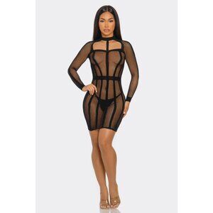 Between the Lines Fishnet Cage Dress with Choker Neck